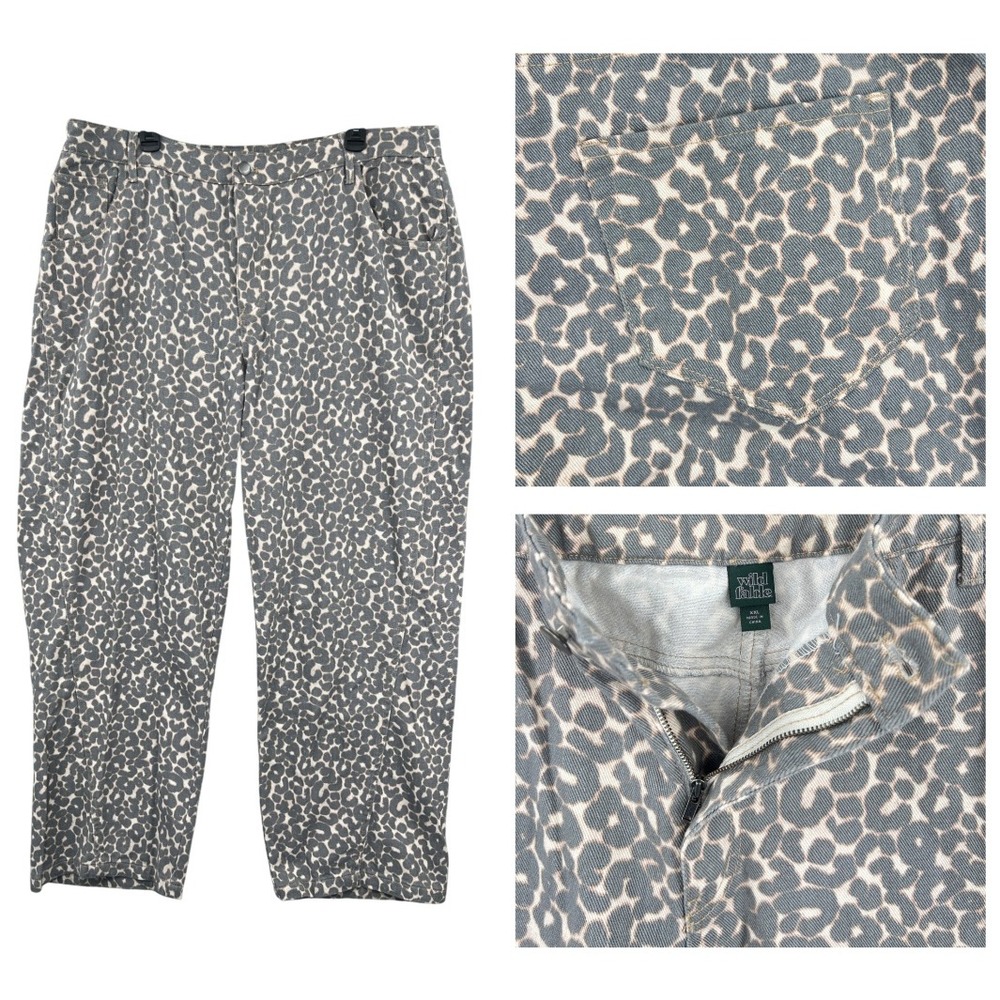 Wild Fable Leopard Print Pants Size XXL Grey Tan Denim Hi‎ Rise Straight Leg Y2K